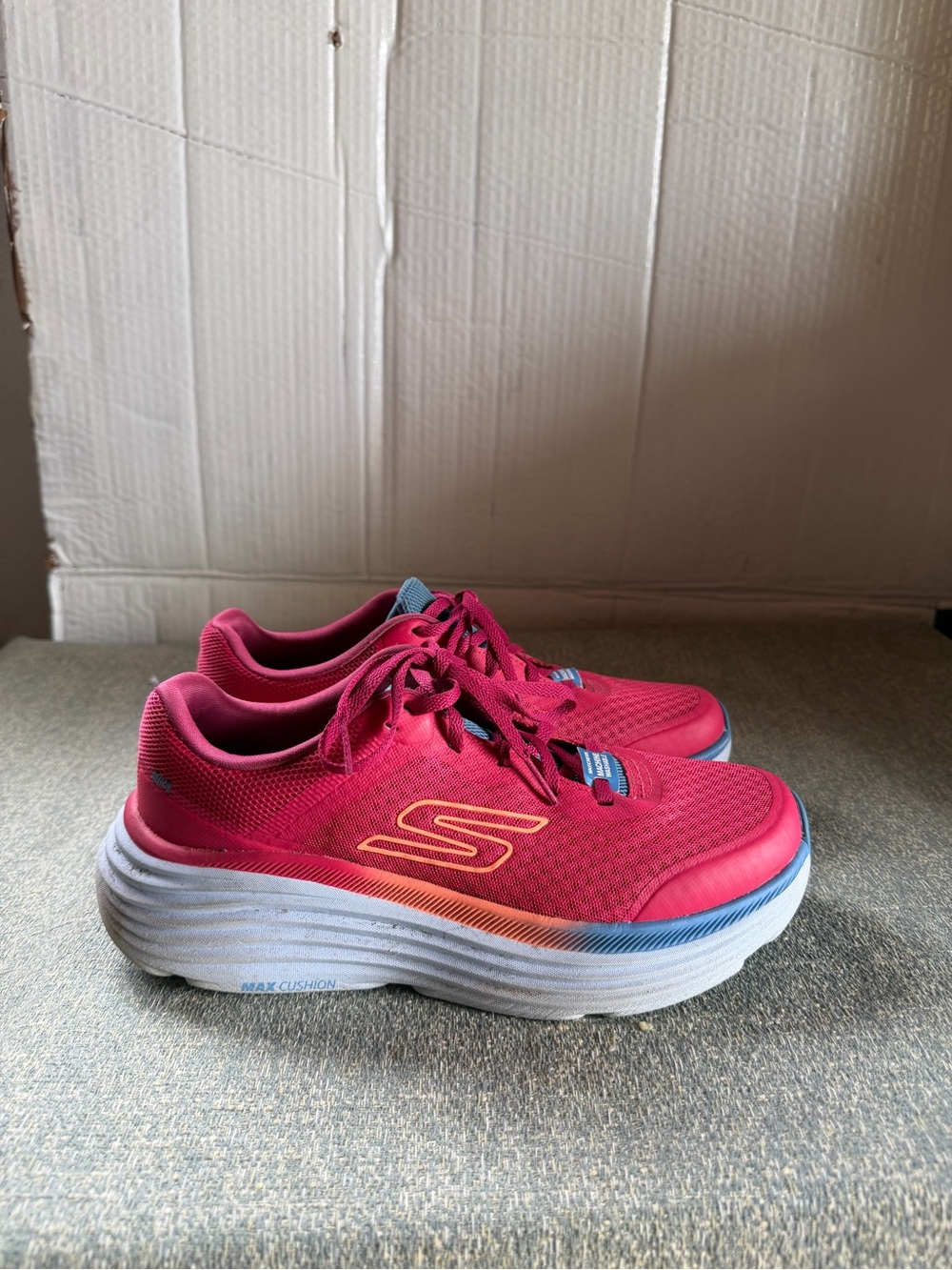 Skechers Bright Pink Lace-Up Athletic Sneakers with Blue Accents